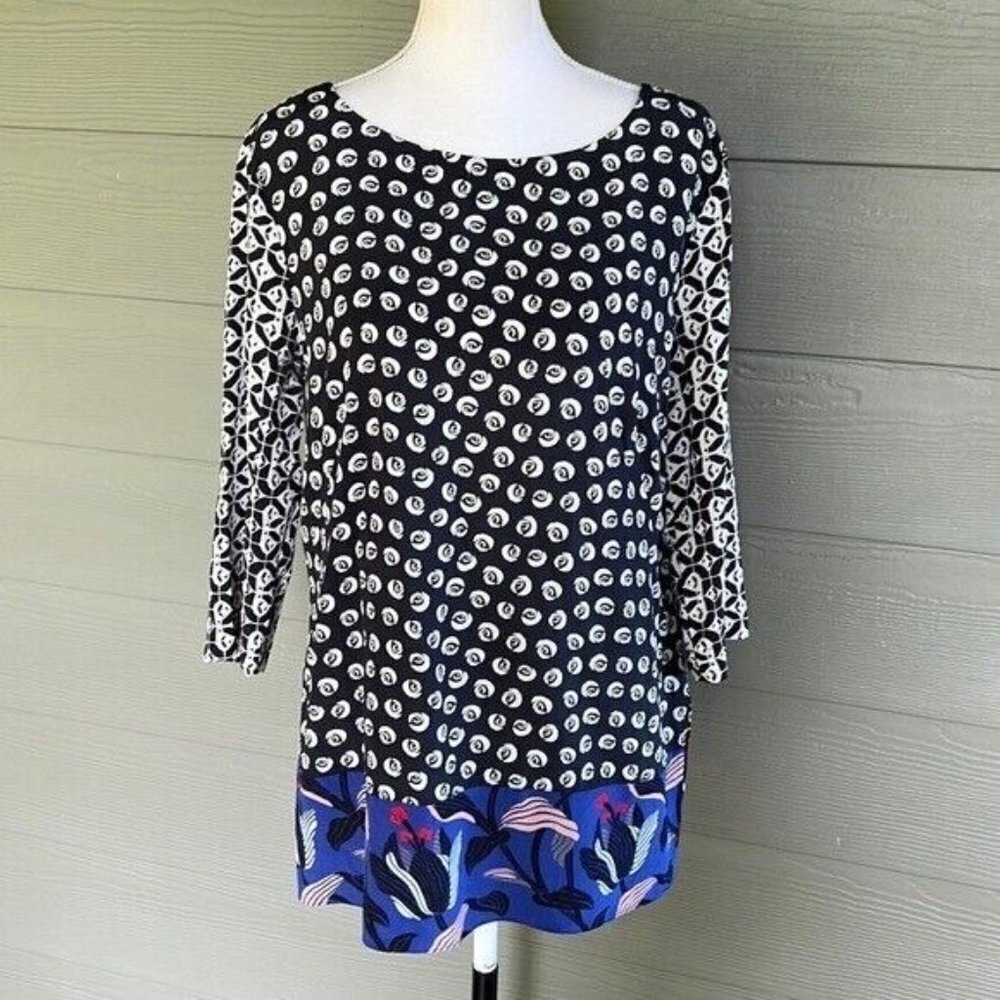 Escada Black Rose Motif Silk Blouse / Flawed